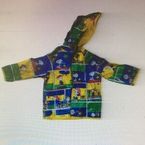 Kids' Hooded Rain Jacket in Blue/Green/Yellow - Peanuts Print